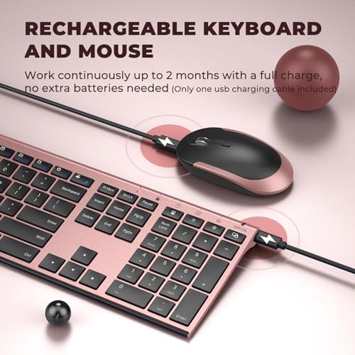 Vssoplor Wireless Keyboard and Mouse, Rechargeable Ultra Slim, Rose Gold