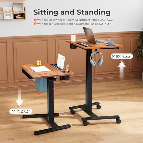 28" Mobile Standing Desk with Drawer, Portable Laptop Desk