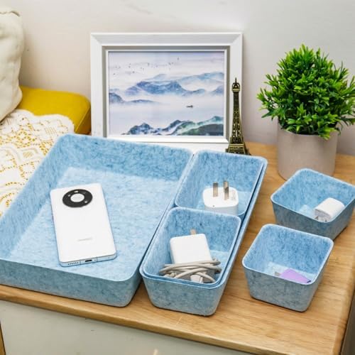Felt Desk Drawer Organizer, 8pcs Shallow Storage Trays Bins, Office Accessories Box Inserts College Jewelry & Makeup Boxes Containers(Blue)