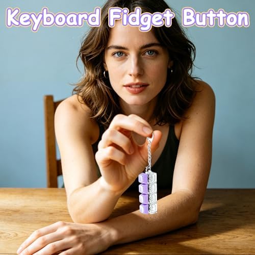 2 PCS Keyboard Fidget Toy, Double Layer Keycap Keyboard Fidget Keychain 4-in-1 Keyboard Decompression Button Finger Clicker Toys,Portable Tactile Button Sensory Fidget Toys Stress Relief Gifts(Purple