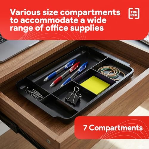 TRU RED Expandable Plastic Drawer Organizer, 7-Compartment, Black
