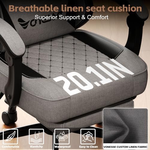 Vonesse Gaming Chair, Desk Chair with Linen Breathable Mesh Fabric, Office Chair with Adjustable Lumbar Support, Computer Chairs with Footrest and Headrest (Gray)