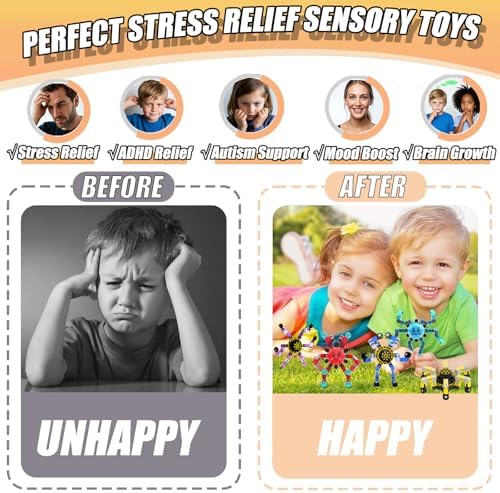 4Pcs Transformable Fidget Spinners for Kids Sensory Fidget Toys Teens Quiet Airplane Road Trip Travel Activities Essential Autism ADHD Easter Basket Stuffers Gifts for Boys Girls Toddlers B