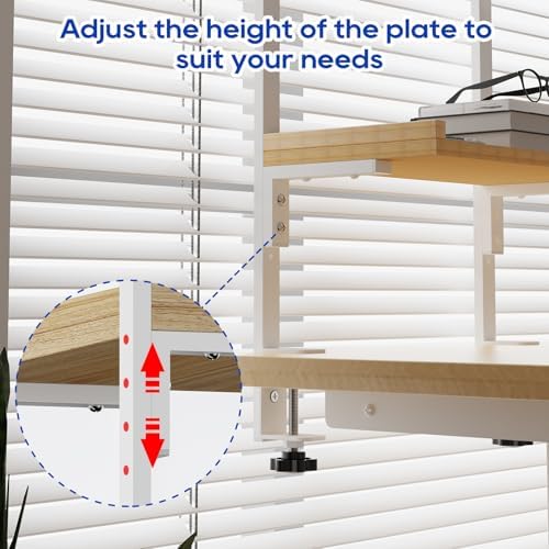 Clamp On Desk Shelf 2-Tier, 12.6 inch Wood Shelving Unit for Office Desk/Gaming Accessories, Tabletop Book Storage Rack, Shelf for Top & Under of Desk, Natural
