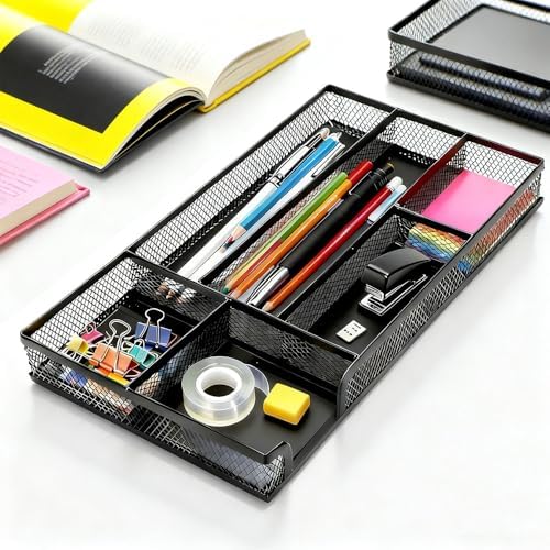 Desk Drawer Organizer, Small Metal Mesh Desk Organizer Tray
