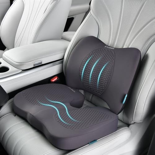 FLORICH Car Seat Cushion and Back Support for Office Chair Memory Foam Chair Cushions Pressure Relief Seat Pads with Gel Massage Point Lumbar Support Relief Sciatica & Tailbone (Light Grey)