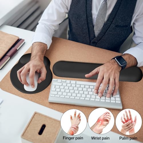 Keyboard Wrist Rest Mouse Pad with Wrist Support, Gaming Mousepad with Non-Slip Base, Ergonomic Mouse Wrist Arm Cushion Support for Home Office Laptop Computer, Easy Typing for Pain Relief, Black