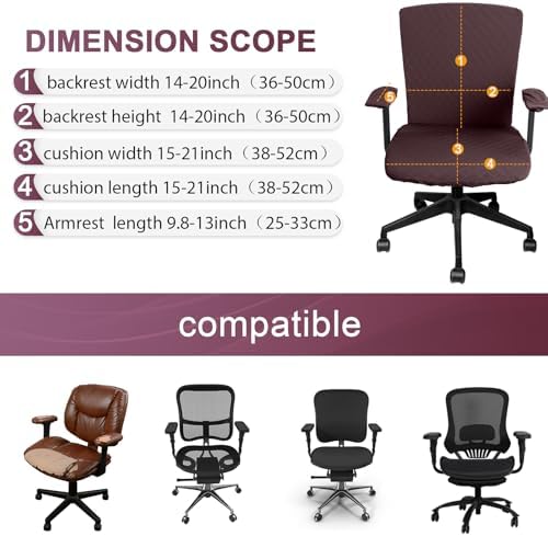 Tallew 4 Pcs Office Chair Covers Stretch Seat Armrest, Coffee Color