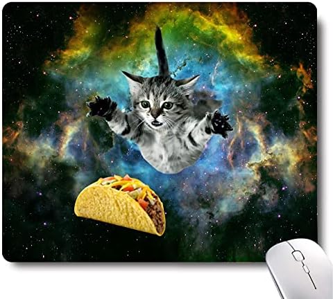 Cute Cat Space Taco Galaxy Gaming Mouse Pad - Non-Slip Rubber Base for Laptop, Desk Dad