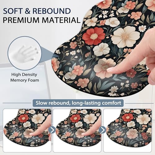 Keyboard Wrist Rest Pad Ergonomic Mouse Pad Set,Vintage Floral 3 in 1 Memory Foam Mouse Pad with Non Slip Base for Office and Home