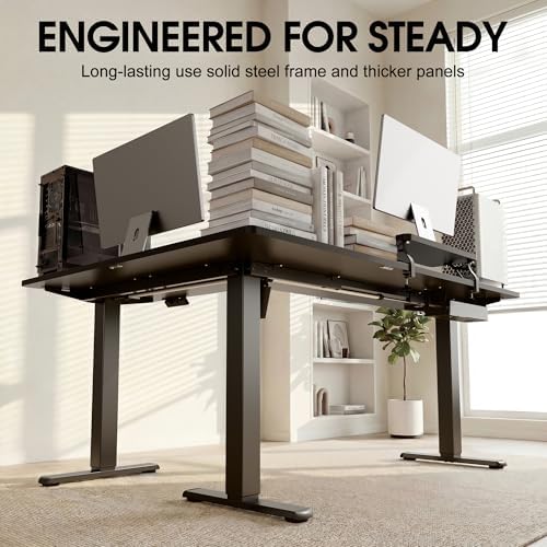 Furmax 63 x 47 Inch L Shaped Standing Desk with 2 Preset Heights, Electric Height Adjustable Computer Desk, Corner Sit Stand Desk for Home Office, 2 Hooks & Feet Balance (Black, 63 x 47 Inch)