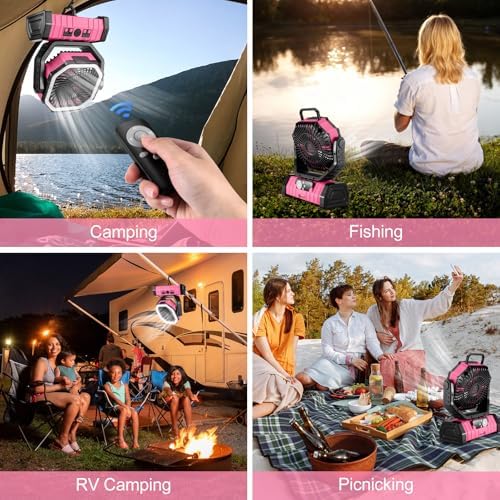 Odoland 30000mAh Camping Fan with LED Lantern, Rechargeable Battery Fan