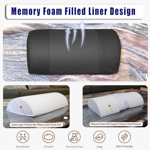 Non-Slip Memory Foam Neck Pillow for Recliner - Adjustable and Breathable Perforated Leather Design in Black, Ideal for Pain Relief at Home, Office, and Travel