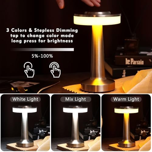 Riakrum 8 Pcs LED Cordless Table Lamp Bulk Rechargeable,Silver