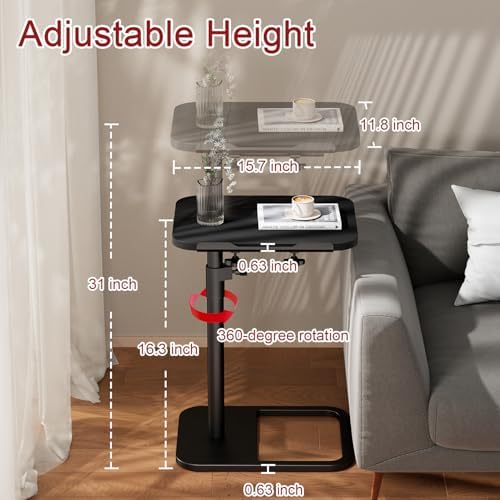 GOYLSER TV Tray Table Adjustable Height, Flip-Top, Snack Side Table with 360° Swivel and 180° Tilt, C Shaped End Table for Couch, Sofa, Dinner Eating and Recliner (Black)