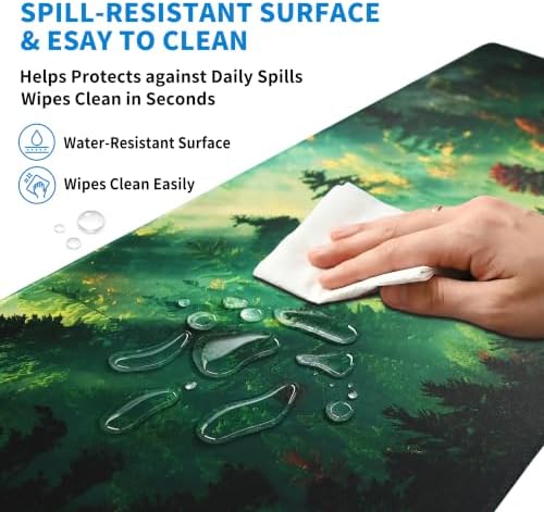Extended Mystic Forest Desk Mat, XL Large Gaming Mouse Pad, Green Landscape Stitched Edges Waterproof with Non-Slip Rubber Base for Computer Keyboard Laptop Work Home Office 31.5"x11.8"