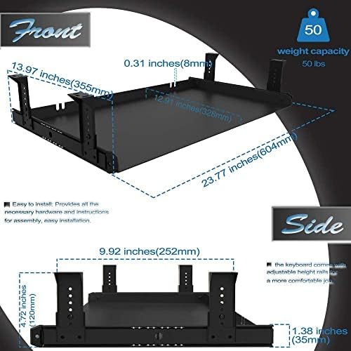 FRMSAET All-Metal 20/24/30 inch Slide Out Drawer Platform (24 inch, Black)