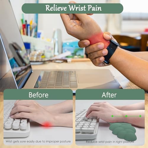 Green Cloud Mouse Pad and Keyboard Wrist Rest 4PCS Extended Forest Mountain Aesthetic Large Desk Mat Pad Set Memory Foam Non-Slip Cute Ergonomic Gaming Mouse Pad Wrist Support for Computer Home Office
