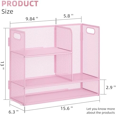 Marbrasse Desk Shelf Organizer with Handle, Bookshelf File Holder, Pink