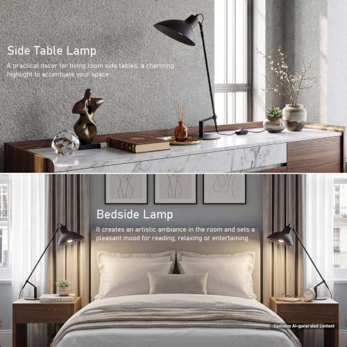 Desk Lamp Modern Industrial 100% Metal Adjustable Table Lamp 24", Natural Light (4000K) with Dimmer, Ideal for Office Bedroom Study Room Living Room Nightstand Bedside Lamps Sand Black