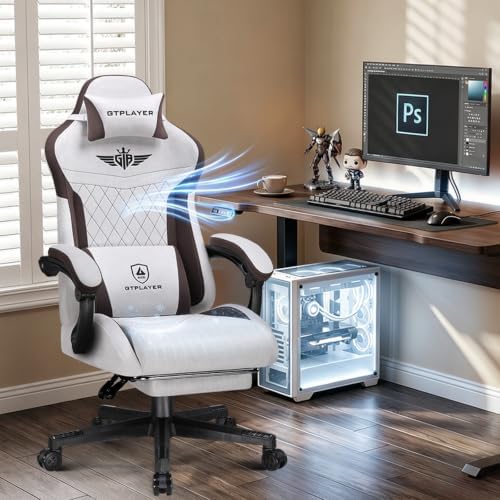 GTPLAYER Gaming Chair with Footrest, Ergonomic Office Chair 400lbs Heavy Duty, Big and Tall Computer Desk Chair with Lumbar Support and Headrest, Breathable Tech Fabric, 90-155° Recline Brown