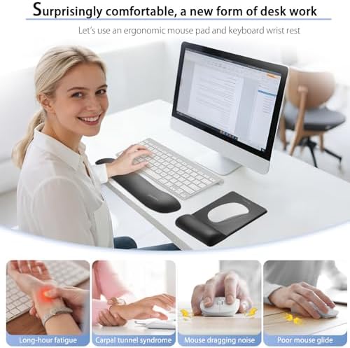 univo colors Mini Size Mouse Pad with Wrist Rest & M-Size Keyboard Wrist Rest Set,Premium PU Material,Low-Rebound Cushion,Ergonomic Design,Smooth Mouse Control with Hard Plate,Reduces Fatigue,Gray