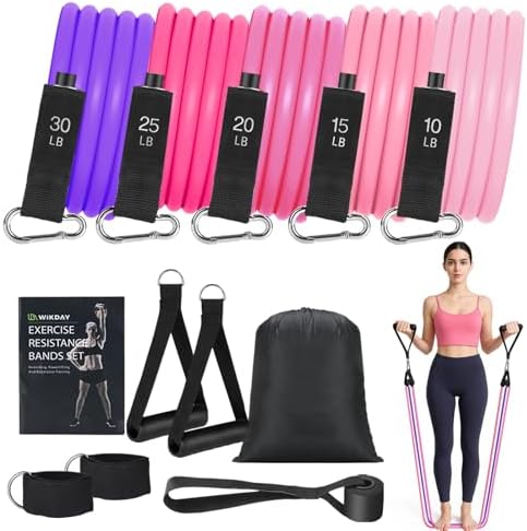 WIKDAY Exercise Resistance Bands with Handles for Working Out Workout Bands Set with Door Anchor for Physical Therapy, Yoga, Pilates
