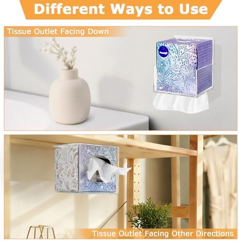 Acrylic Tissue Box Holder Wall Mounted, Clear Square Tissue Cover