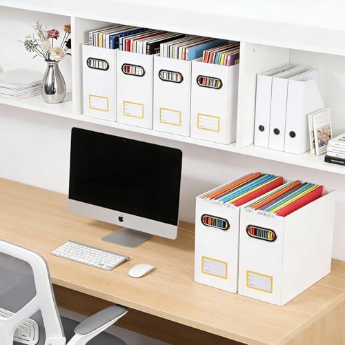 Collapsible File Organizer Box with Handle,12.20x5.11x9.84Inches, Filing Organizer for Home or Office, Small Portable File Box (6 Packs, White-Yellow)