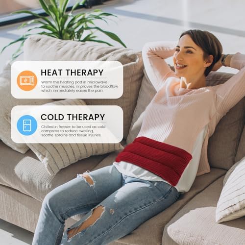 Microwave Heating Pad 6 x 12 Heating Pad Mini Microwave, Microwave Bean Bag Heating Pad for Neck and Shoulders, Moist Heat Pack Pillow Warm Compress for Knee, Joints, Abdomen (Wine Red) - 2 Pack