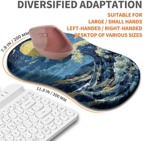 Ergonomic Joint Wrist Support Mouse Pad with Memory Foam Cushion Massage Bump, Carpal Tunnel Pain Relief Mousepad Slope Design for Wrist Rest, 11.8x7.9 in, Waves