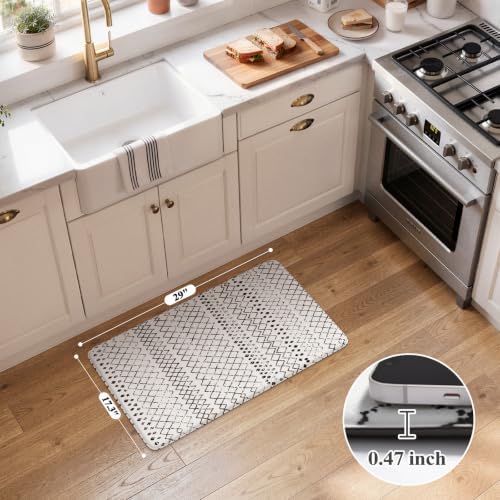 KIMODE Anti Fatigue Kitchen Mats for Floor,17.3" x 29" Black and White Rug