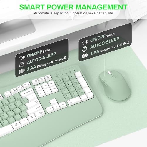 Wireless Keyboard and Mouse Combo,2.4G Ergonomic Wave Keys(Avocado Green-A)