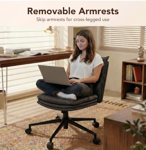 Black Leather Office Chair with Triple-Layer Seat, Home Desk Chair