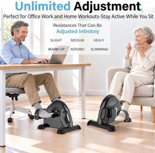 Under Desk Pedal Exerciser, Portable Silent Mini Bike, Stepless Resistance, 2-in-1 Arm & Leg Workout, Digital Monitor, Multi Colors, Fitness Gift for Office Workers, Adults & Seniors