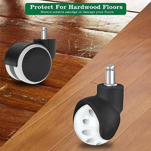 Office Chair Wheels Replacement 2 Inch Rubber Ball Caster Wheels for Wood Floor Carpet Mats, Set of 5, Heavy Duty Desk & Gaming Chair Casters 7/16" (11mm) Grip Ring Stem, Quiet Smooth Rolling (White)