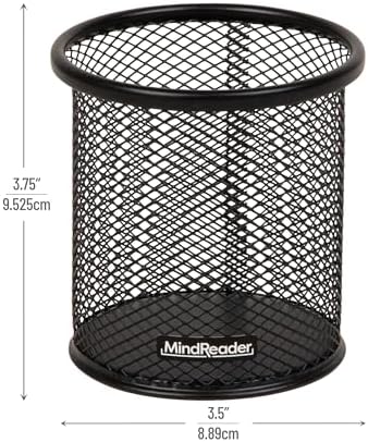 Mind Reader Pen and Accessories Holder, Desktop Organizer, Office, Metal Mesh, 3.5"L x 3.5"W x 3.75"H, Set of 3, Black