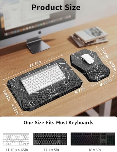 3-in-1 Ergonomic Keyboard Stand with Wrist Rest & Mouse Pad Set,Topographic
