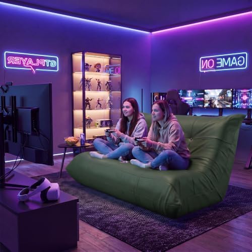 Homall Floor Gaming Chair Boneless Loveseat Couch, Ergonomic Floor Sofa Couch with Cup Holders, Leather Lazy Floor Lounger for Gaming, Reading, Relaxing, Watching TV (Olive Green)