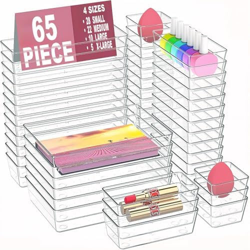 Manalete 65 Pcs Clear Plastic Drawer Organizer, Makeup & Vanity Organizer