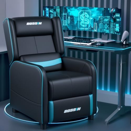 BOSSIN Gaming Recliner Chair for Adults 400lbs Racing Style Sofa Big and Tall PU Leather Recliner Seating, Modern Ergonomic Lounge Comfortable Home Movie Theater for Living Room(Cyan)