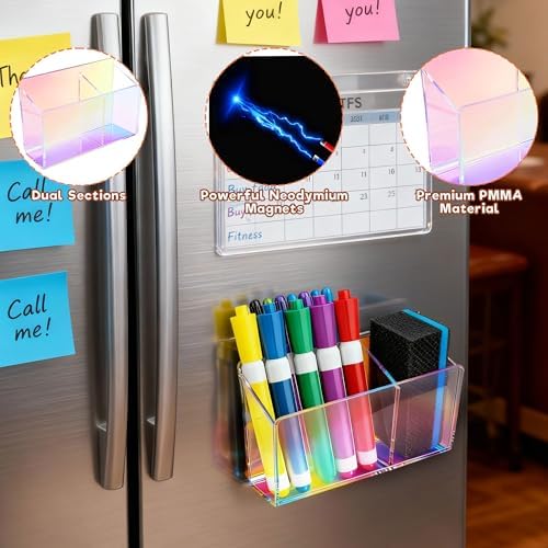 Magnetic Dry Erase Marker Holder - Non-Slip Acrylic Pen Organizer with Powerful Magnets for Whiteboard, Refrigerator, Office Desk, Classroom Supplies & Home Organization-colorful