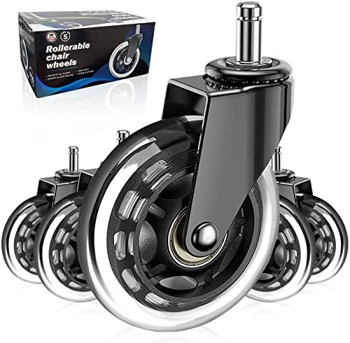 Huracan Office Chair Wheels, Set of 5, Replacement Rubber Chair Caster Wheels for Hardwood Floor, NOT Compatible for IKEA, Computer Desk Chair Wheels, Heavy Duty Office Chair Casters
