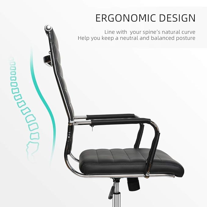 Okeysen Ergonomic Office Desk Chair, Modern PU Leather Conference Room Table Chairs Ribbed, High Back Executive Swivel Rolling Chair for Home, Office