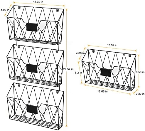 Wall File Organizer, 3 Pack Metal Wall Basket File Holder for Home Office