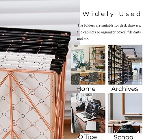 Y YOMA 12 Pack Decorative Hanging File Folders Letter Size Rose Gold File Folder Pretty Hanging Folder Organizer for Filing Cabinet Office Home with 1/5-Cut Adjustable Tabs, 3 Black Foil Design