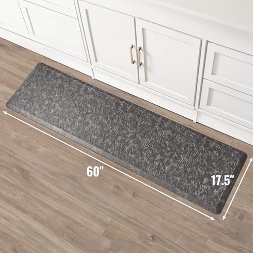 Chef Gear - Anti-Fatigue Wellness Kitchen Mat - Marni Design - Cushioned Comfort Chef Mat - Faux Leather - Cooking & Standing Relief -Skid-Resistant - Measures 17.5"x60" - Dark Grey