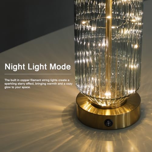 Oneach 24.5" Bedside Table Lamps Set of 2, Blue Coastal Nightstand Lamps with Night Light, USB A+C Charging Ports, Glass Lamps for Bedroom, Living Room, End Table (2 Bulbs Included)
