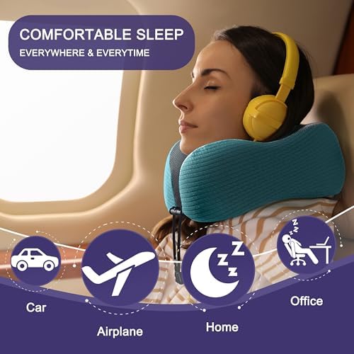 napfun Neck Pillow for Travel, Memory Foam Airplane Pillow, Teal