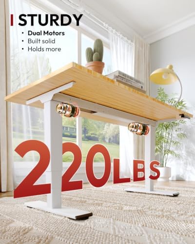 SANODESK Solid Bamboo Dual Motor Standing Desk, 220 lbs, 55×28
